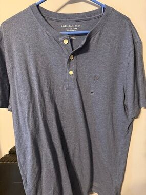 American Eagle Outfitters Men's Heather Navy Short Sleeve Henley